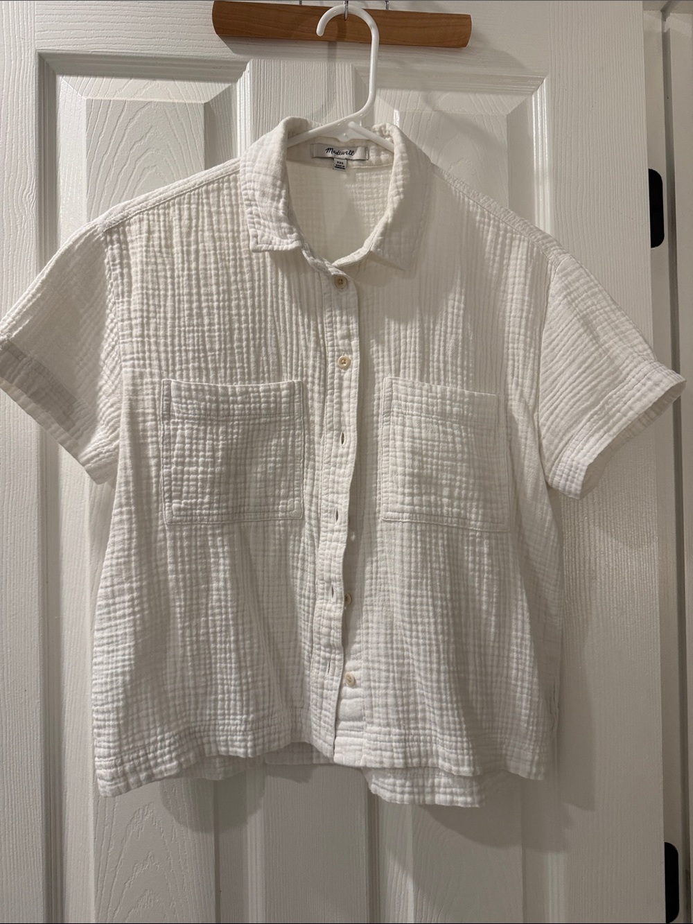Madewell Casual White Cotton Gauze Short-Sleeve Shirt